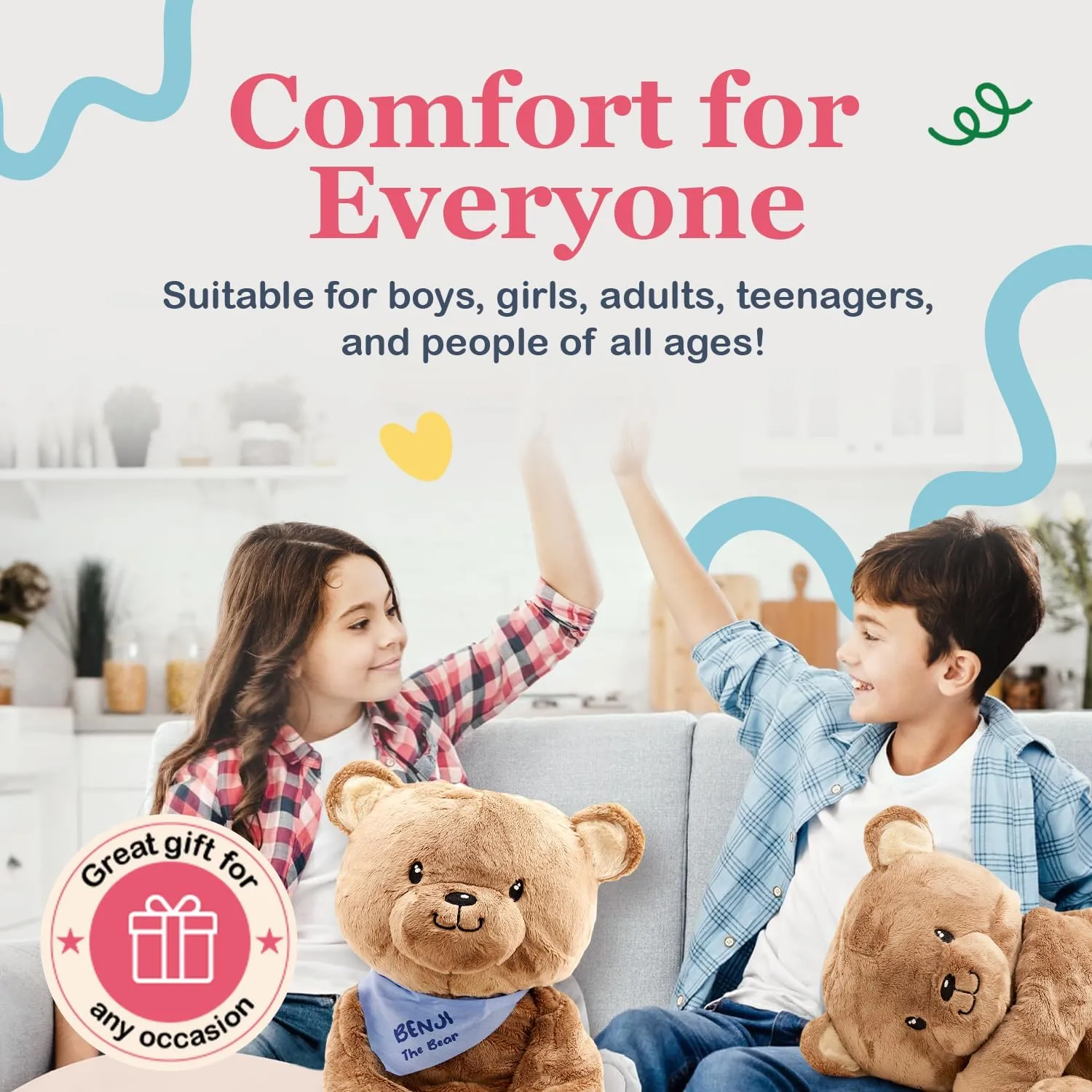 Lilly's Love Weighted Stuffed Animal, 5lb | Sensory Plush for Kids & Adults | Machine Washable Plushie w/Removable Inner | Calming Weighted Stuffed Animal for Anxiety, Benji The Bear