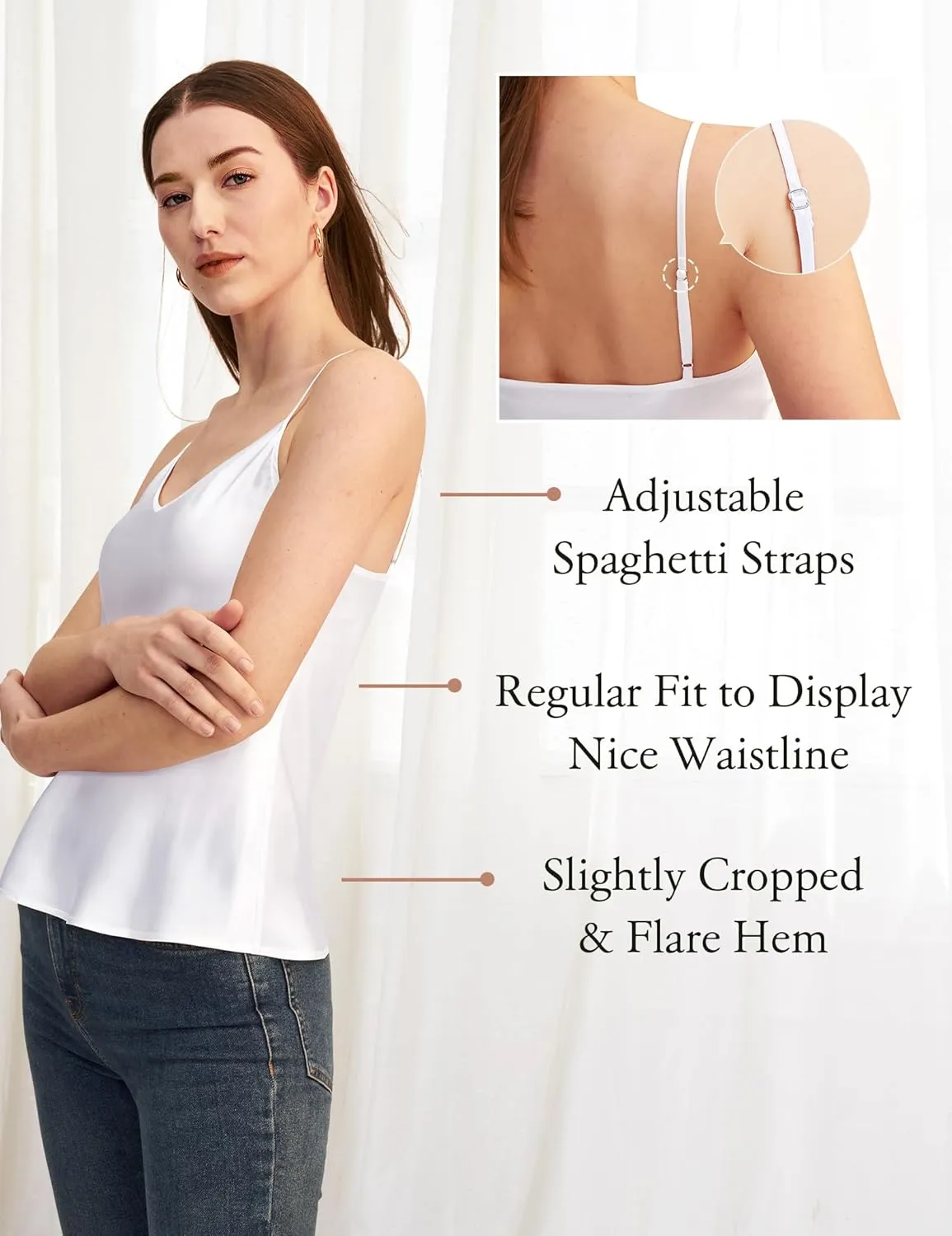 LilySilk Womens Silk Camisole 100% 19MM Mulberry Silk Basic Tank Tops Summer Casual Classic Top Loose