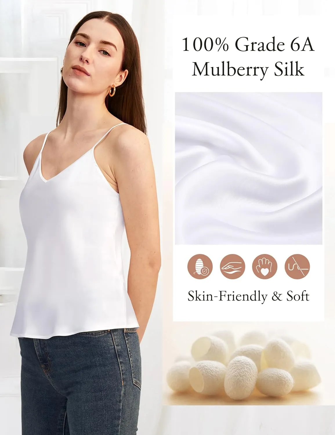 LilySilk Womens Silk Camisole 100% 19MM Mulberry Silk Basic Tank Tops Summer Casual Classic Top Loose