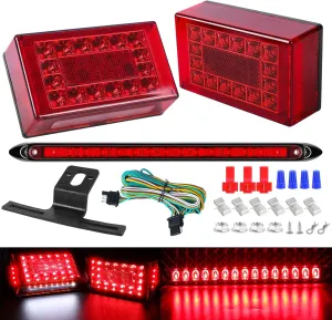 LIMICAR 6" LED Trailer Light Kit, 12V LED Submersible Boat Trailer Lights, Stop Turn Tail License Plate Brake Running LED Tail Lights w/ 29FT Trailer Wire, 15LED 3rd ID Light Bar