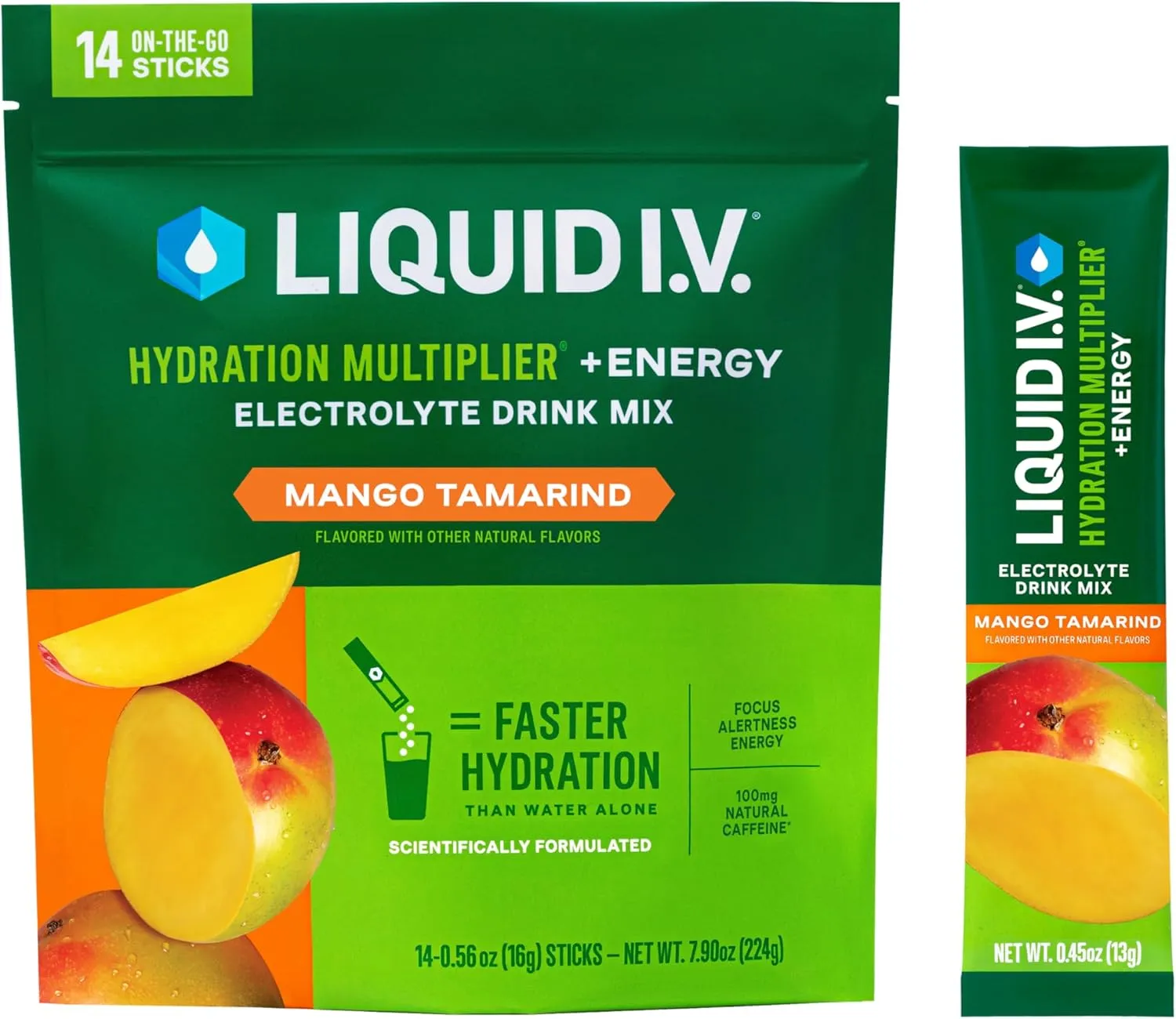 Liquid I.V.® Hydration Multiplier  Energy - Mango Tamarind | Electrolyte Powder Drink Mix | 1 Pack (14 Servings)