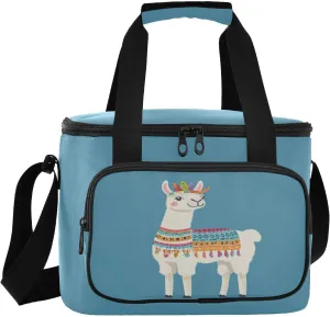 Llama Colorful Poncho Cyan Insulated Cooler Bag for Women Men Leakproof 24 Can Camping Car Coolers for Travel Outdoors Trip