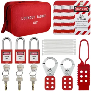 Lockout Tagout Kit,Lock Out Tag Out Kits Electrical,Group Lockout Hasps,Safety Padlocks,Loto Tags,Zip Ties,Nylon Storage Bag,OSHA Compliant for Industrial,S01