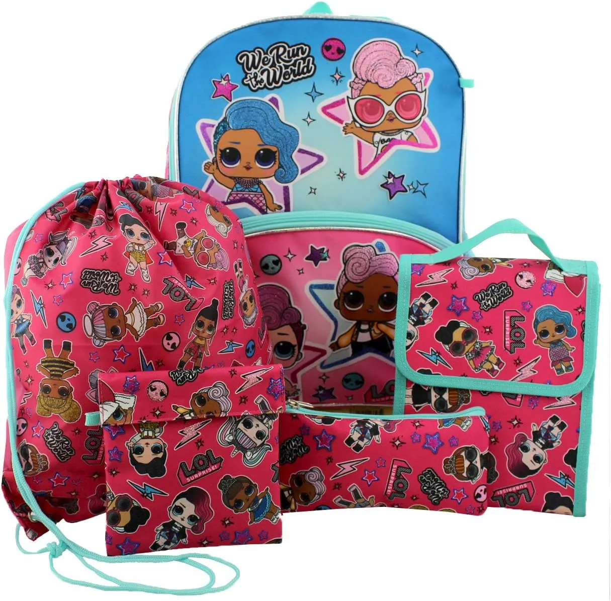 L.O.L. Surprise! Dolls Girls 16" Backpack 5 piece School Set (One Size, Blue/Pink)