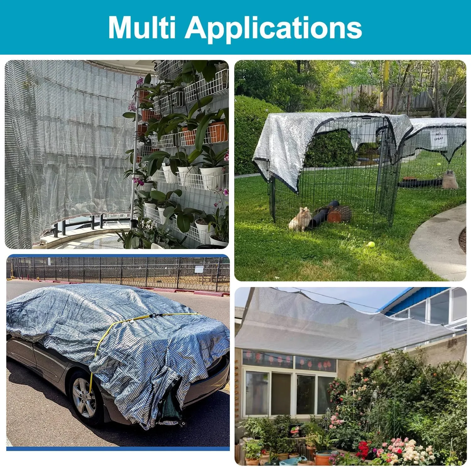 LOVE STORY 85% 8x8FT Aluminum Shade Cloth Reflective Sun Shade Cover Silver Tarp with Grommets for Car Garden Patio Kennel