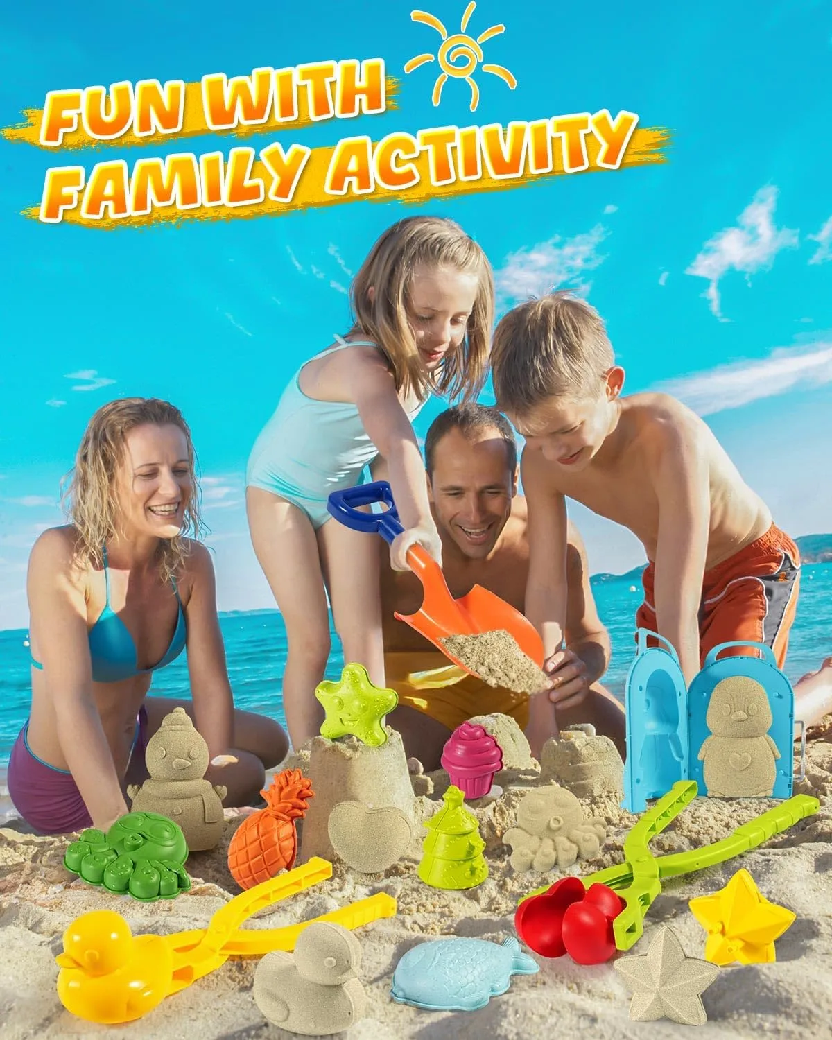 LQYoyz 18 Pack Beach Toys Set for Kids, Sand Toys Set for Kids 4-12 with Mesh Bag & Sand Molds, Travel Sand Toys for Beach, Sandbox Toys for Toddlers Kids Age 3-10