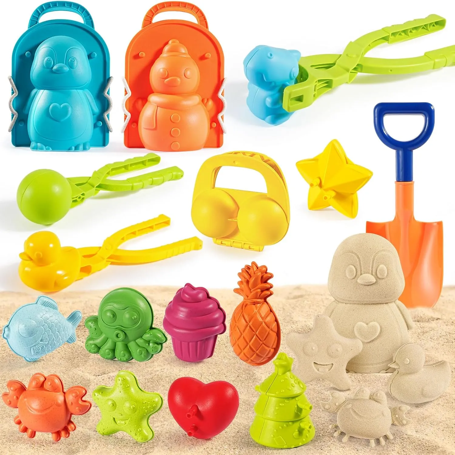LQYoyz 18 Pack Beach Toys Set for Kids, Sand Toys Set for Kids 4-12 with Mesh Bag & Sand Molds, Travel Sand Toys for Beach, Sandbox Toys for Toddlers Kids Age 3-10