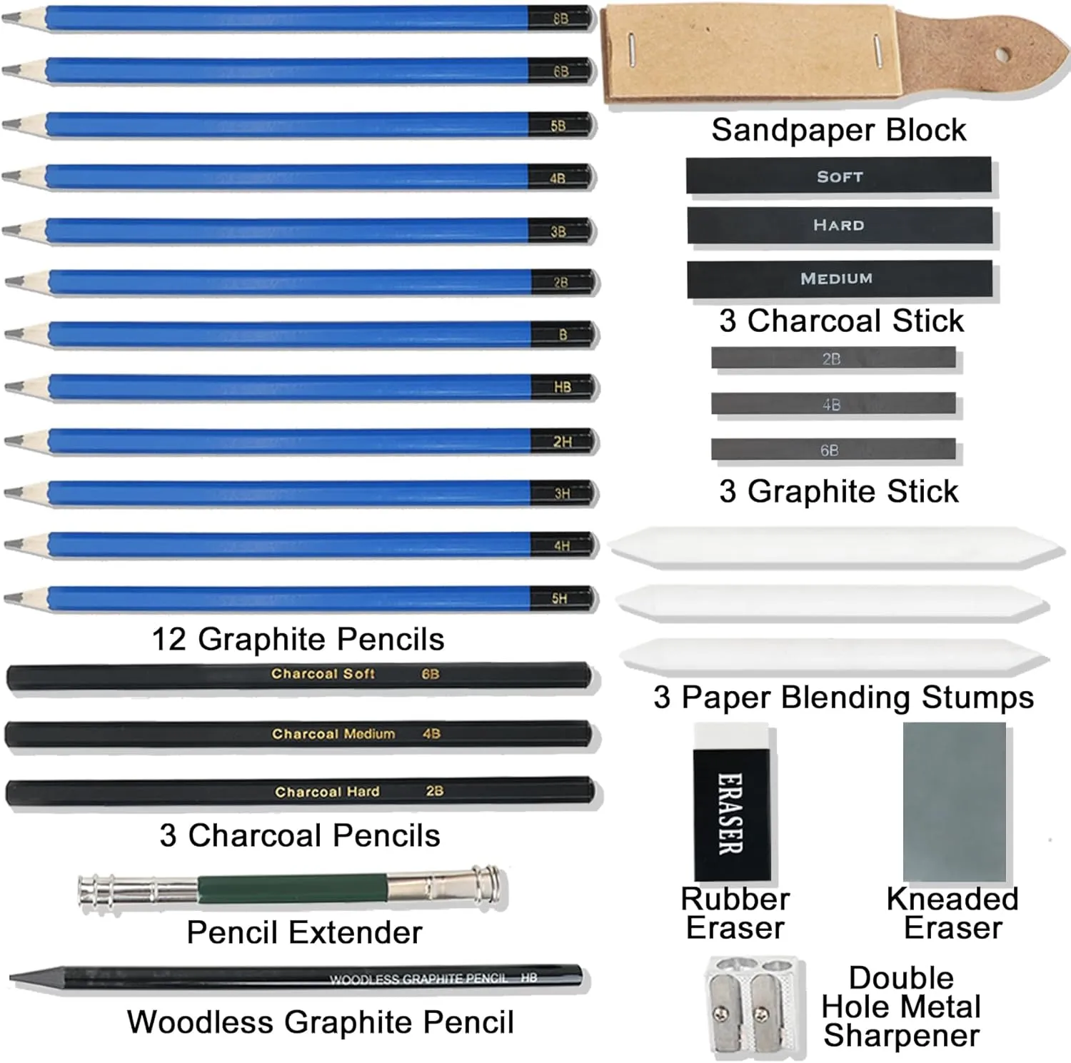 LUCYCAZ Drawing Set Sketch Kit with Sketching, Graphite and Charcoal Pencils, Pro Art Drawing Kit for Adults Teens Beginners Kids