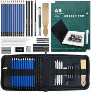 LUCYCAZ Drawing Set Sketch Kit with Sketching, Graphite and Charcoal Pencils, Pro Art Drawing Kit for Adults Teens Beginners Kids