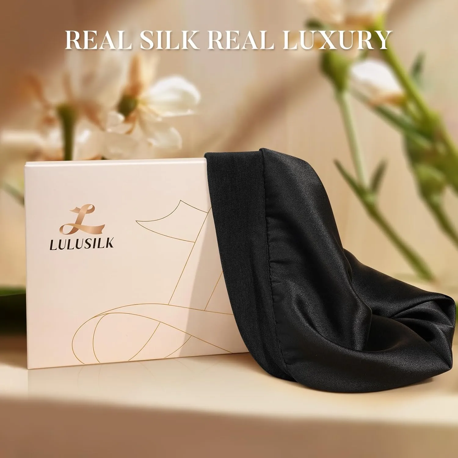 LULUSILK 100% Mulberry Silk Bonnet for Sleeping Women and Men, No More Frizzy Tangled Hair, Real Silk Sleep Cap for Curly Hair, Black, Pack of 1