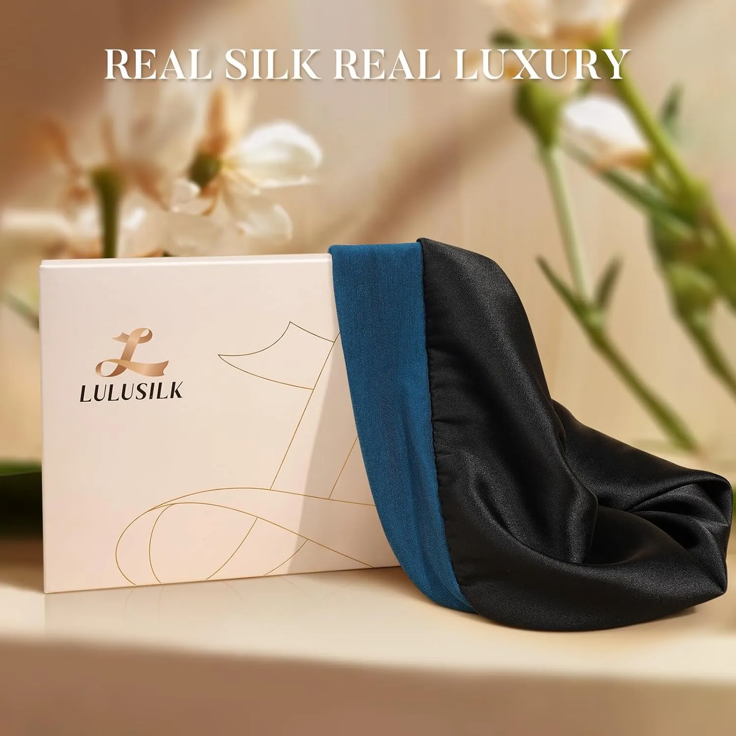 LULUSILK Mulberry Silk Lined Sleep Cap, No More Frizzy Tangled Hair, Stay On All Night Silk Hair Wrap for Sleeping with Adjustable Strap, Silk Bonnet for Women and Men, Bijou Blue, Pack of 1