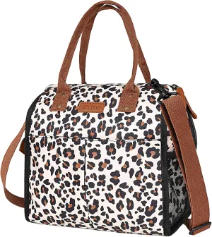 Lunch Bag Women Insulated Lunch Box Wide-Open Lunch Tote Bag with Removable Shoulder Strap Leopard Leakproof Portable Cooler Tote Bags for Adults Work Picnic Travel Road Trips.