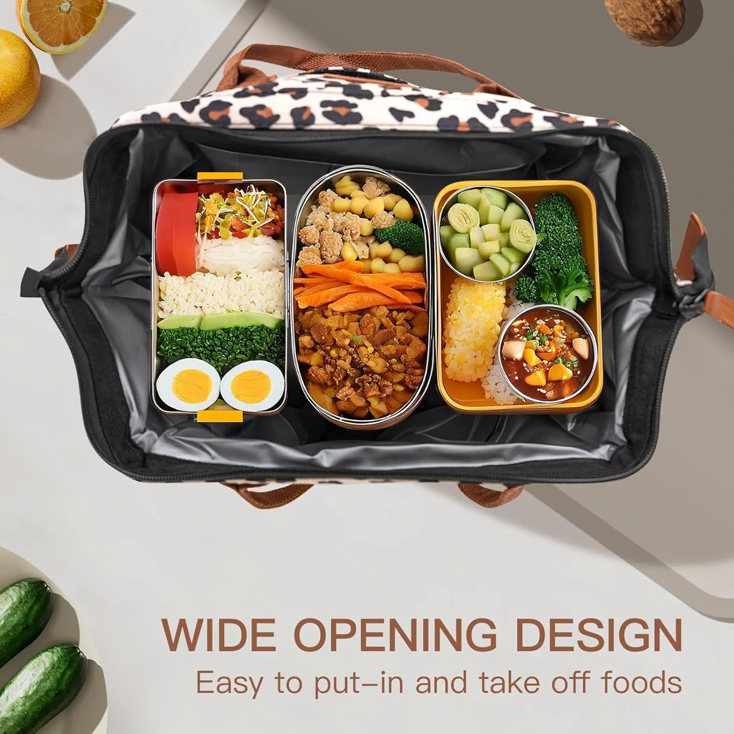 Lunch Bag Women Insulated Lunch Box Wide-Open Lunch Tote Bag with Removable Shoulder Strap Leopard Leakproof Portable Cooler Tote Bags for Adults Work Picnic Travel Road Trips.