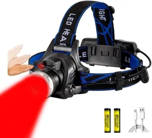LUXNOVAQ Rechargeable Red Light Headlamp, Motion Sensor Super Bright Headlamp with Red Light, 3 Modes Zoomable Waterproof Predator Hunting for Coyote, Hog, Coon Hunting Light, Night Vision