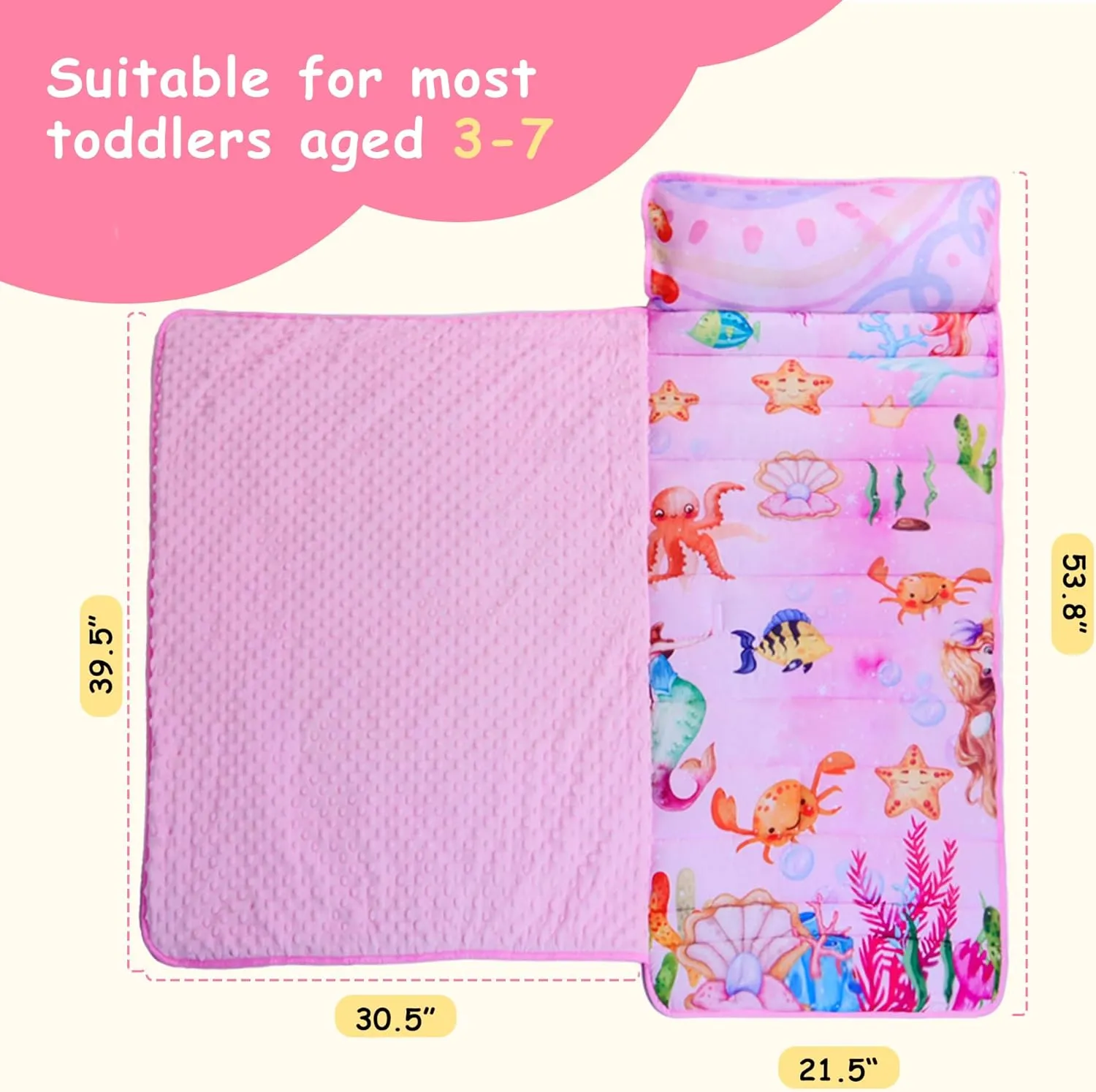 Lydaz Toddler Nap Mat with Pillow and Blanket, Sleeping Bag for Preschool, Large Sleeping Mats for Kids Daycare, Rollup Design Slumber Bag for Travel, Camping, Birthday Gift for Boy Girl Age 3-7 Year