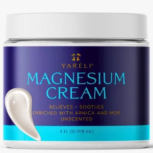 Magnesium Lotion for Sleep and Pain Relief, Unscented Body and Foot Cream with Topical Magnesium Chloride, Arnica and MSM for Adults and Kids, 4oz