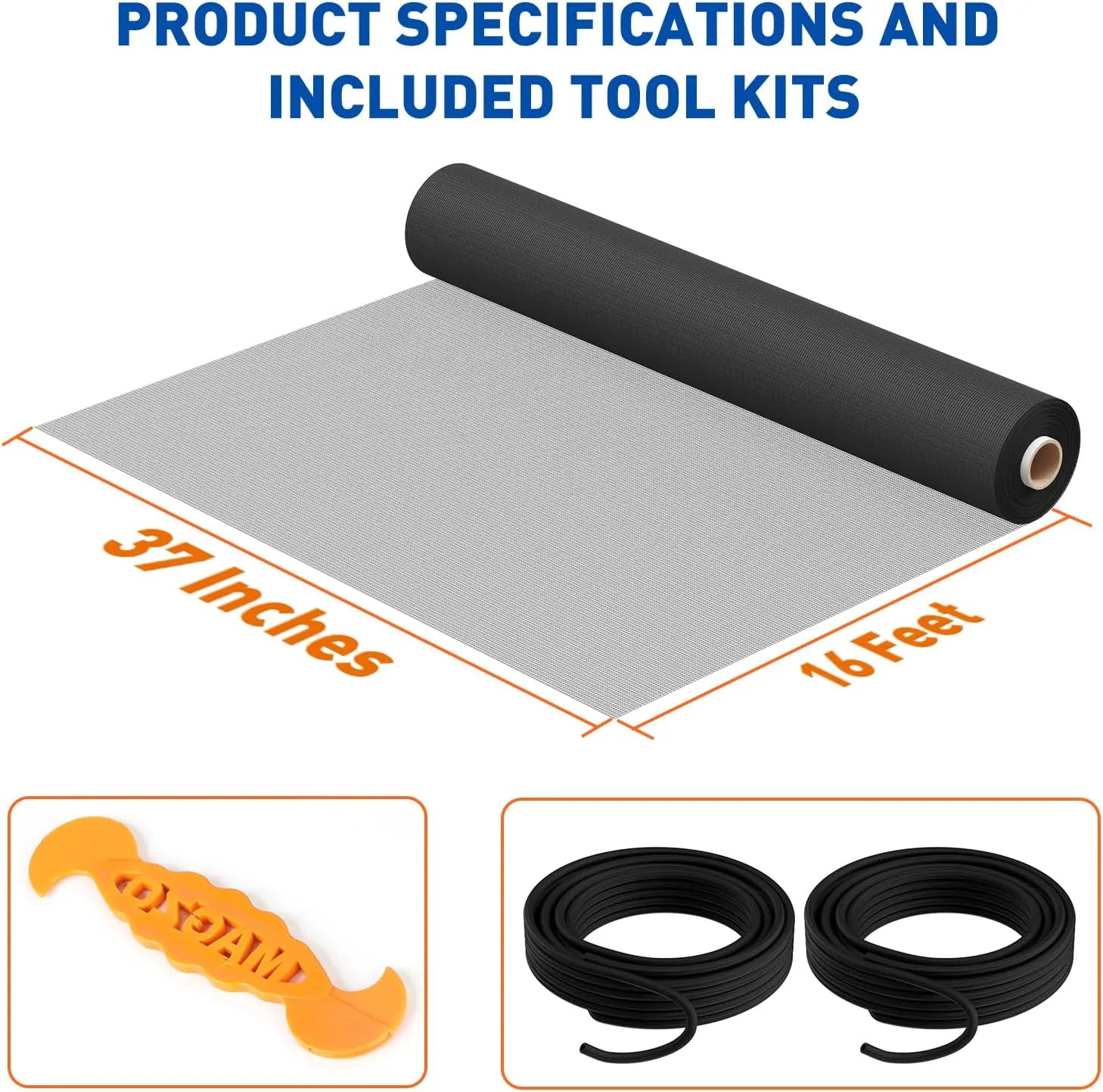 MAGZO Window Screen Replacement Roll with Angled Interlaced Woven 40 Mesh, 37"x197" Mesh Screen for Paito Sliding Doors Repair Kit, Rainproof & Dustproof, Ideal for Windows, Doors & DIY Projects