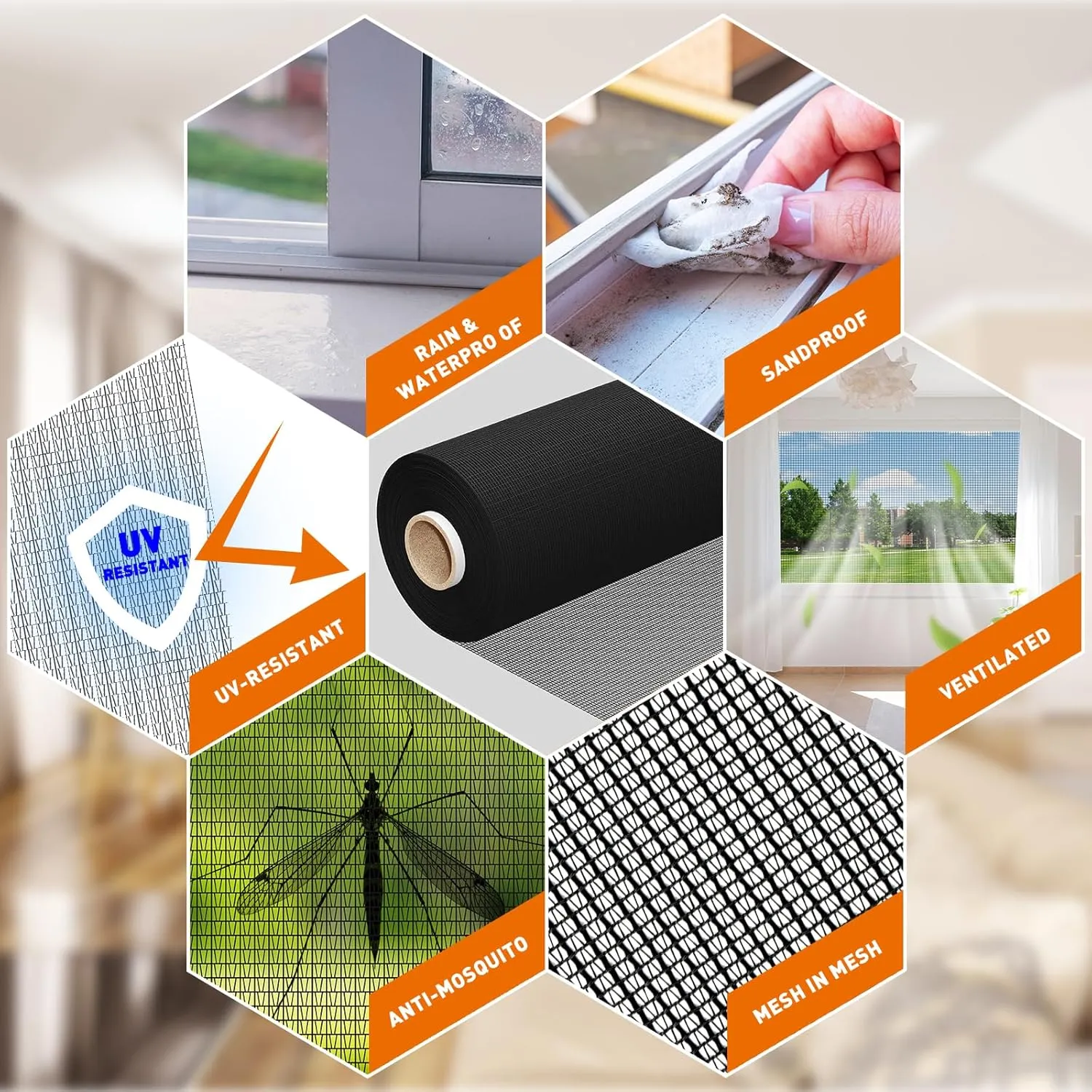 MAGZO Window Screen Replacement Roll with Angled Interlaced Woven 40 Mesh, 37"x197" Mesh Screen for Paito Sliding Doors Repair Kit, Rainproof & Dustproof, Ideal for Windows, Doors & DIY Projects