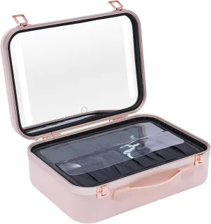 Makeup Train Case with Lights and Mirror, Cosmetic Organizer Box Makeup Case with Customized Dividers, Chic Travel Makeup Case Box, Makeup Organizer Bag, Makeup Artist Organizer Kit (Pink)