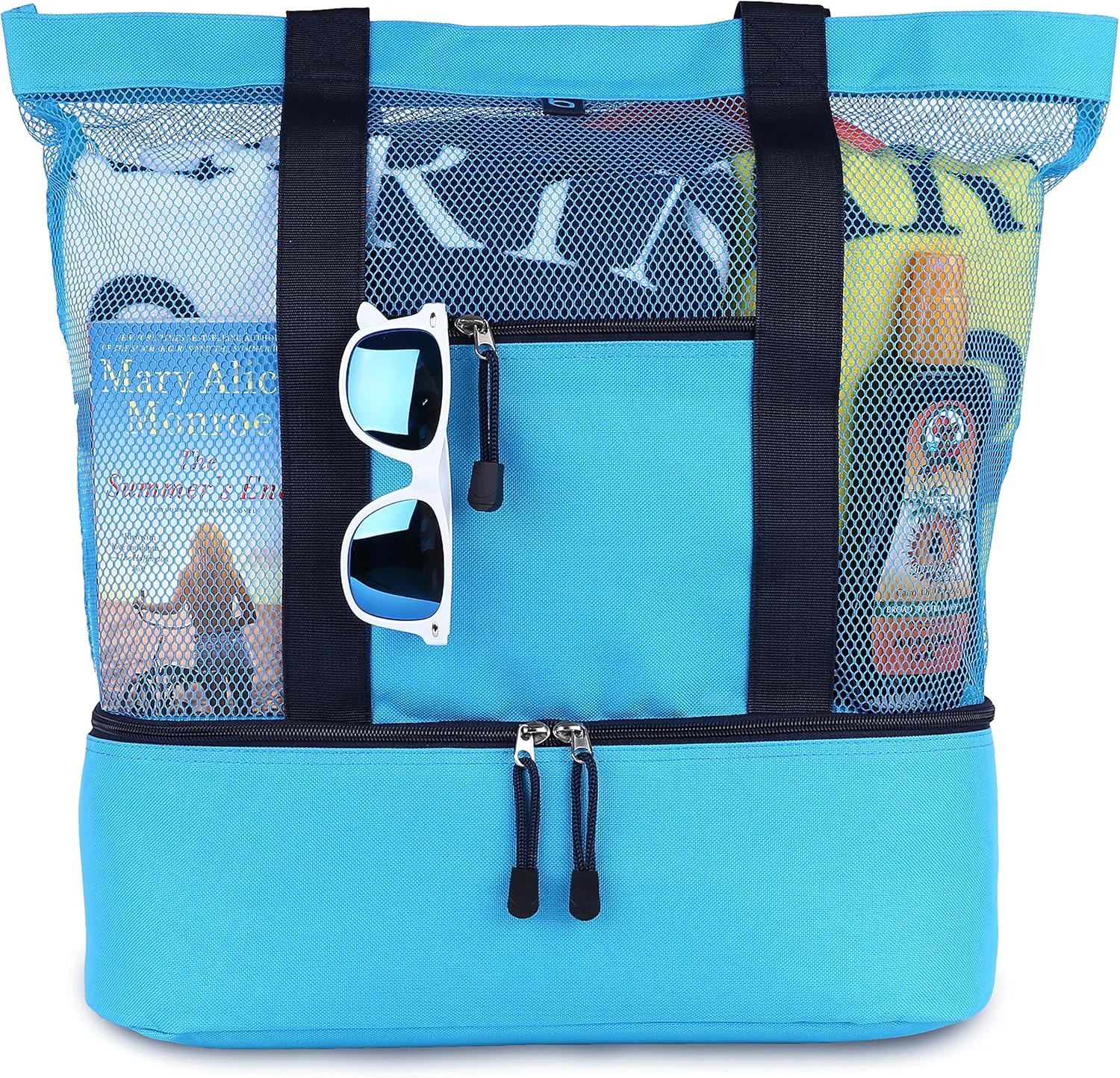 Malibu Beach Bag - 2 in 1 Mesh Beach Tote, Sky Blue, Size Large