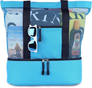 Malibu Beach Bag - 2 in 1 Mesh Beach Tote, Sky Blue, Size Large