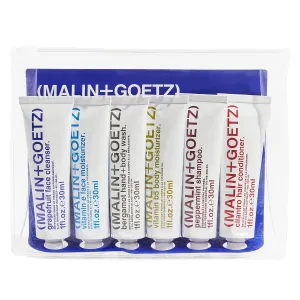 Malin   Goetz Essentials Starter Kit, Set of 6, 1 Fl. Oz. – Face Cleanser, Face Moisturizer, Hand & Body Wash, Body Moisturizer, Hair Shampoo & Conditioner - Travel Size Toiletries