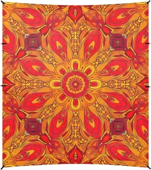 Mandala Floral Orange Red Tent Beach Canopy Outdoor Patio Sun Shade Floral Camping Sun Shelter Sunshade with Poles Sandbags Easy 9.2 × 10.5 FT