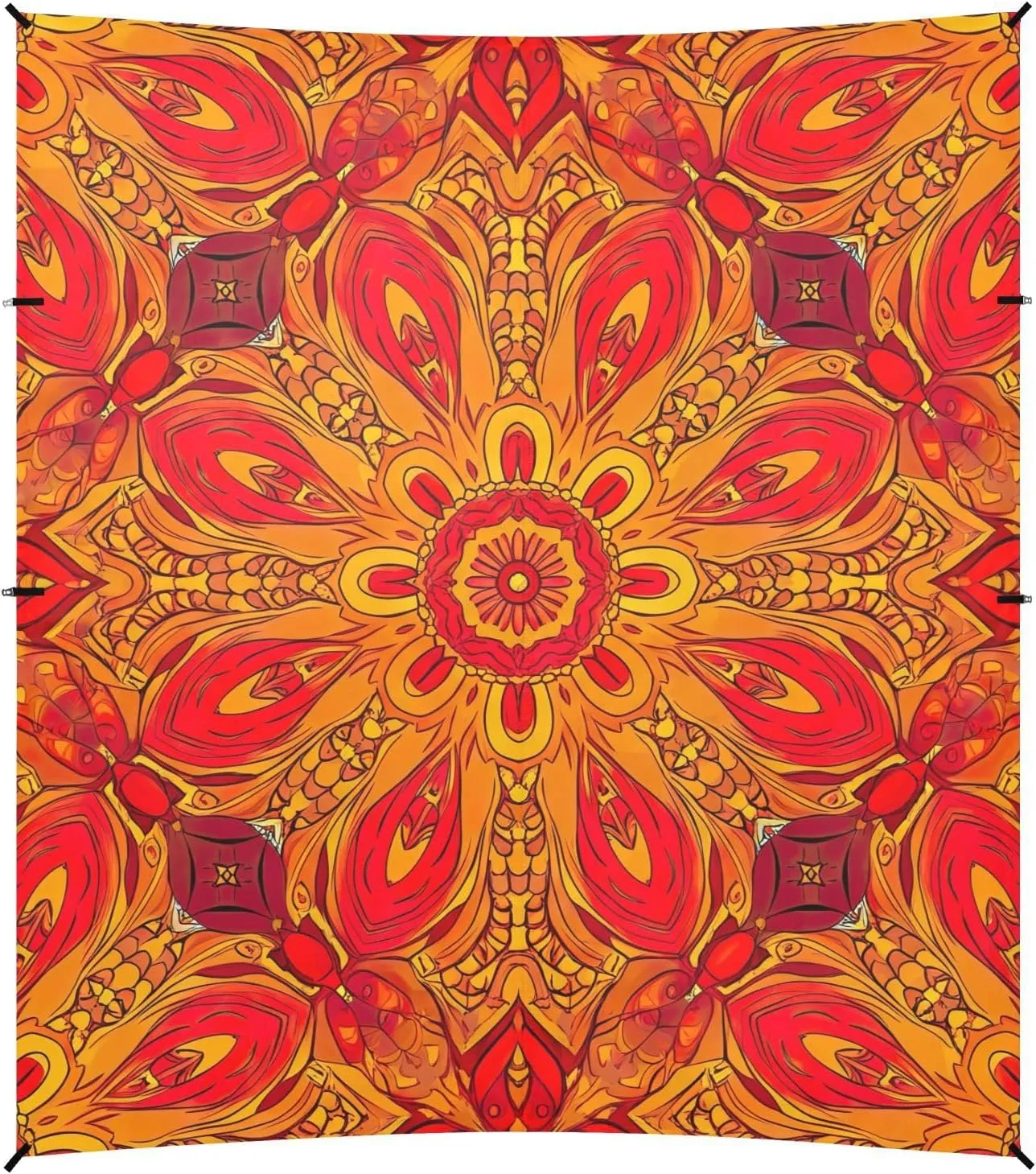 Mandala Floral Orange Red Tent Beach Canopy Outdoor Patio Sun Shade Floral Camping Sun Shelter Sunshade with Poles Sandbags Easy 9.2 × 10.5 FT