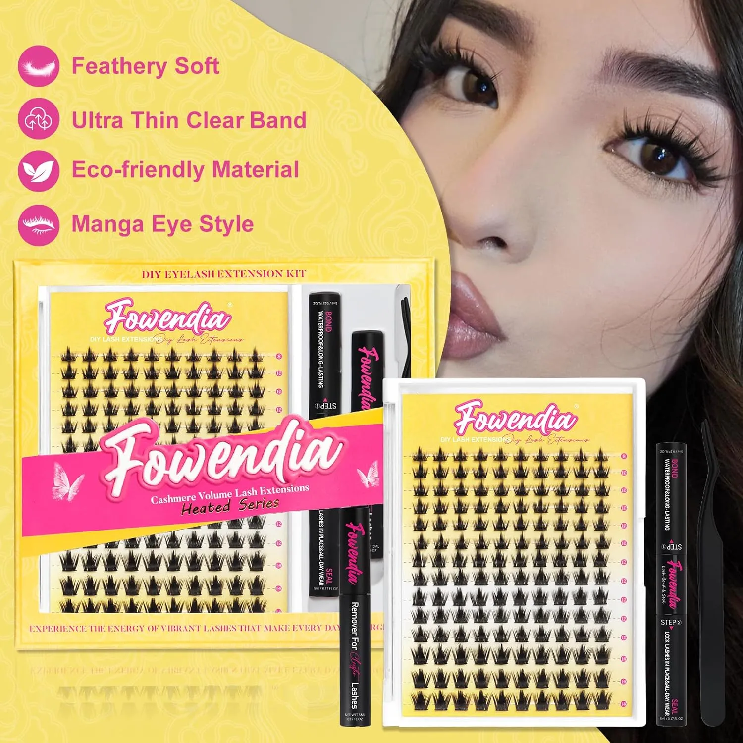 Manga Lash Clusters Kit 8-14mm Eyelash Clusters DIY Lash Extension Kit Waterproof Anime Lashes Ultra-Thin Invisible Band 0.3mm Cluster Eyelash Extensions, California Sunset Short-Kit
