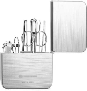 Manicure Kit 7 Pieces Manual Set, Nail Clipper Kit, Carbon Steel Nail Clipper Tools Portable Travel Grooming Kit, Nail Care Tools with Metal Case Nail Care Kit (Color : Silver)
