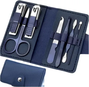 Manicure Set Manicure Set 7 Pieces with Leather Bag Stainless Steel Care Tools Grooming Kit. Fingernail Cutter(SET080-Dark Blue)