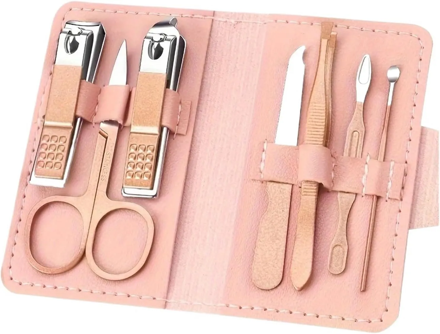 Manicure Set Manicure Set 7 Pieces with Leather Bag Stainless Steel Care Tools Grooming Kit. Fingernail Cutter(SET080-Dark Blue)