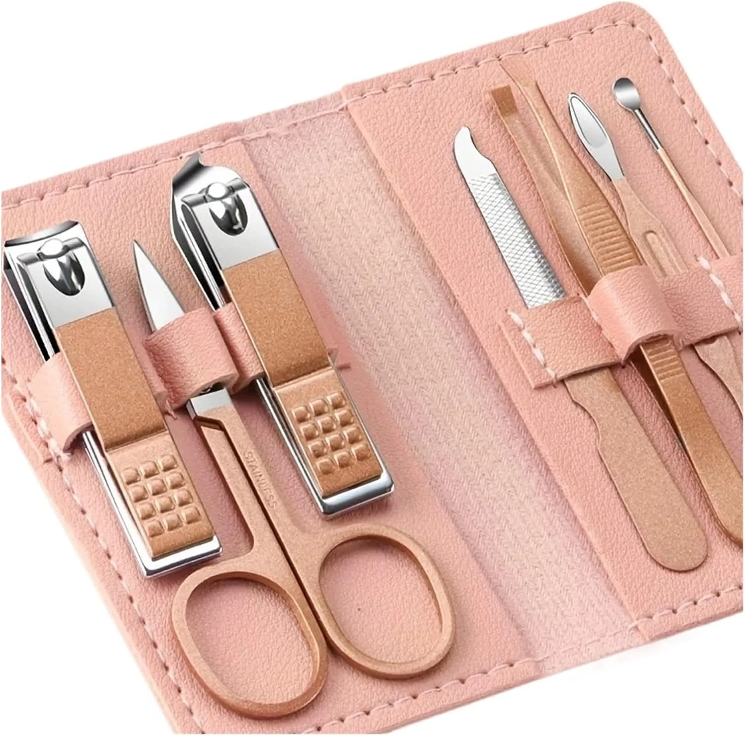 Manicure Set Manicure Set 7 Pieces with Leather Bag Stainless Steel Care Tools Grooming Kit. Fingernail Cutter(SET080-Dark Blue)