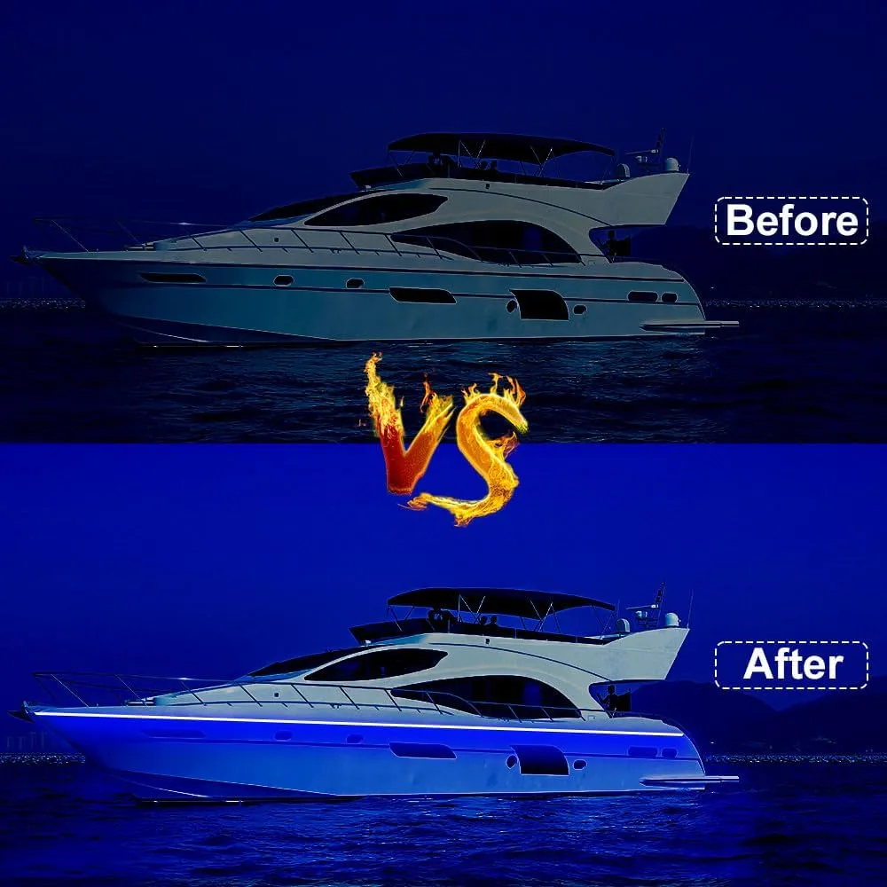 Marine Boat Led Strip Lights, 32.8FT Pontoon Strip Light, Interior and Exterior Waterproof 12V Night Fishing Night for Jon Boat, Kayak, Yacht, Cabin, 2PCS (Blue)