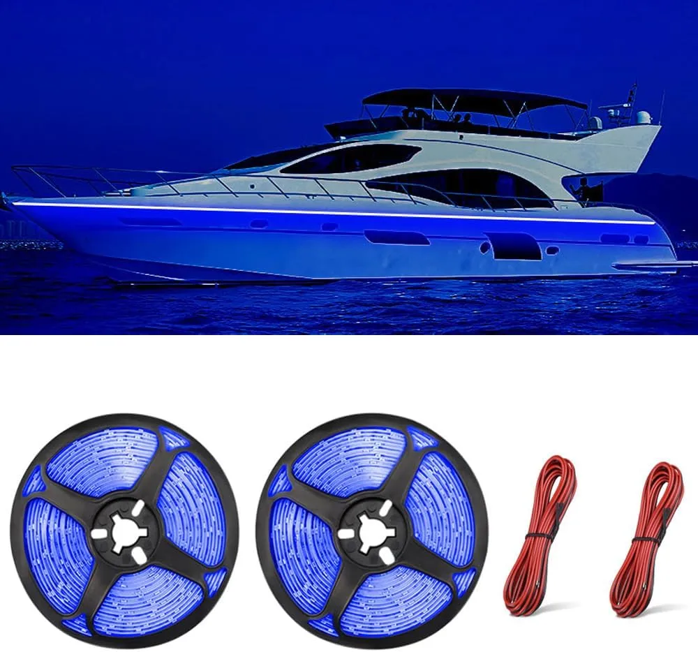 Marine Boat Led Strip Lights, 32.8FT Pontoon Strip Light, Interior and Exterior Waterproof 12V Night Fishing Night for Jon Boat, Kayak, Yacht, Cabin, 2PCS (Blue)