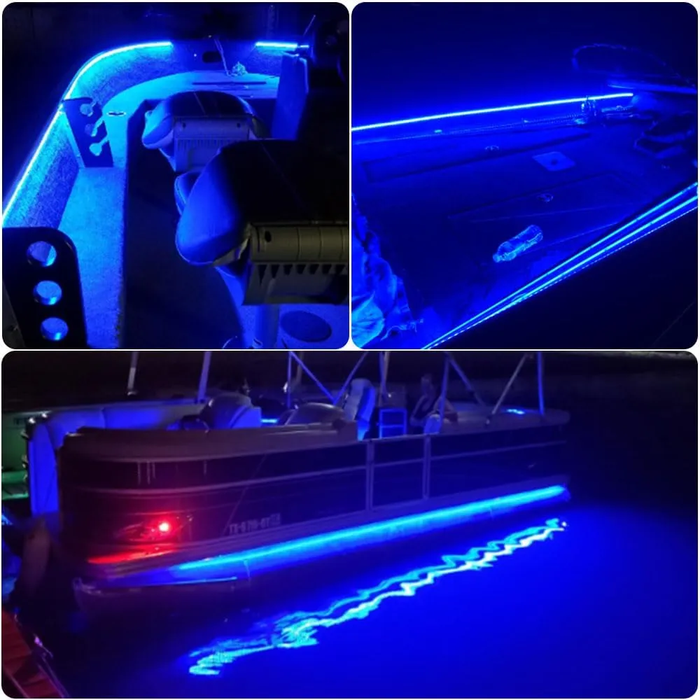 Marine Boat Led Strip Lights, 32.8FT Pontoon Strip Light, Interior and Exterior Waterproof 12V Night Fishing Night for Jon Boat, Kayak, Yacht, Cabin, 2PCS (Blue)
