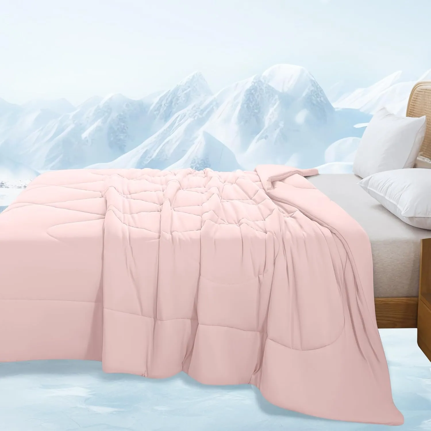 MASVIS Cooling Comforter Twin Size - Pink Lightweight Summer Cooling Blanket for Hot Sleepers Night Sweats, Double-Sided Cool Touch Soft Breathable Comforters, Q-Max 0.4 Cold Tech Ice Blanket 68"x90"