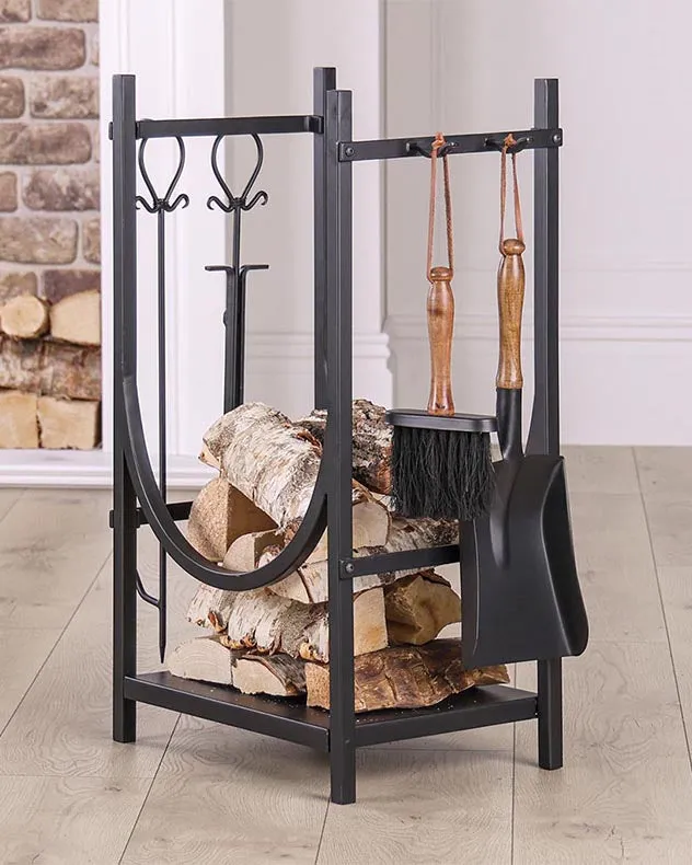 Mayfair Black Fire Tools and Log Storage Unit