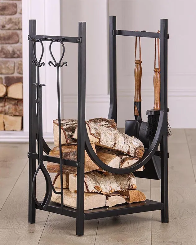 Mayfair Black Fire Tools and Log Storage Unit