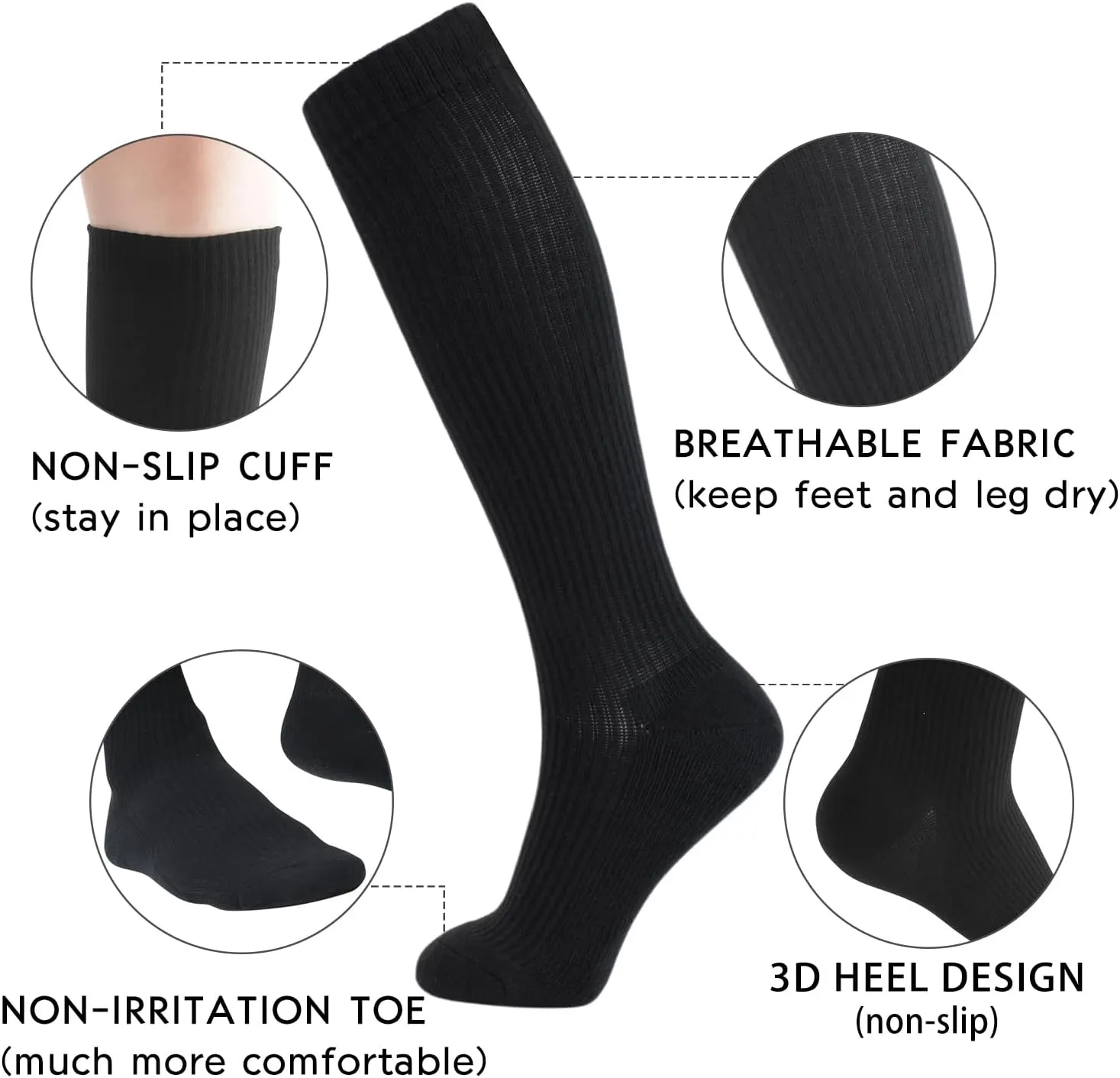  MD Cotton Compression Socks for Women and Men 4/6 Pairs 8-15/15-20 mmHg Knee High Socks for Sports Travel Nurse Edema