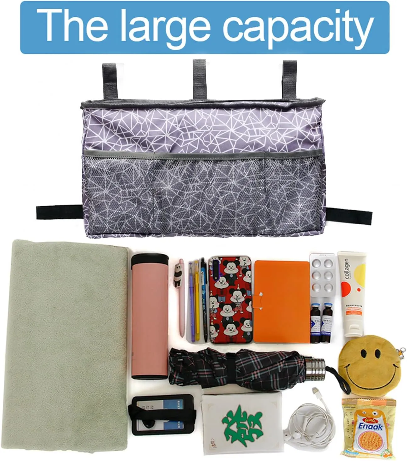 MDSTOP Walker Bag Organizer, Hanging Storage Bag, Waterproof Accessory Tote Caddy, Universal Fits for Scooters or Rollators (Purple Grey, 16.5" x 9")