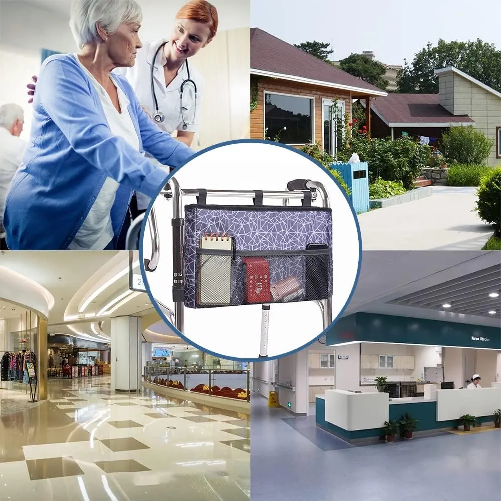 MDSTOP Walker Bag Organizer, Hanging Storage Bag, Waterproof Accessory Tote Caddy, Universal Fits for Scooters or Rollators (Purple Grey, 16.5" x 9")