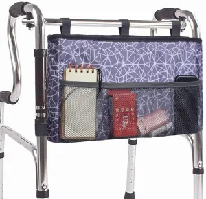 MDSTOP Walker Bag Organizer, Hanging Storage Bag, Waterproof Accessory Tote Caddy, Universal Fits for Scooters or Rollators (Purple Grey, 16.5" x 9")