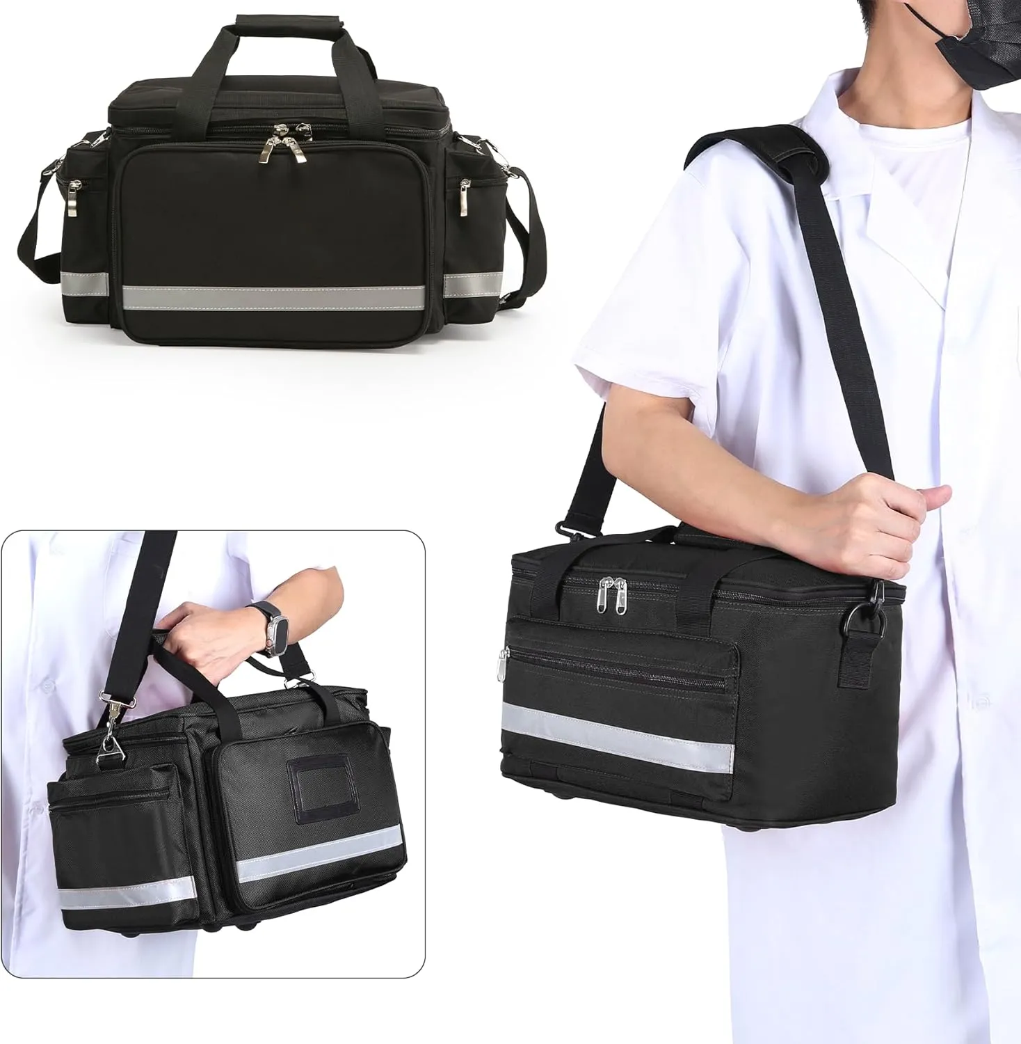 Medical Bag Empty Emergency Bag First Responder Bag First Aid Bag Home Health Nurse Bag Empty First Aid Storage Bag with Detachable Divider Medical Supplies Bag Emergency Responder Trauma Bag