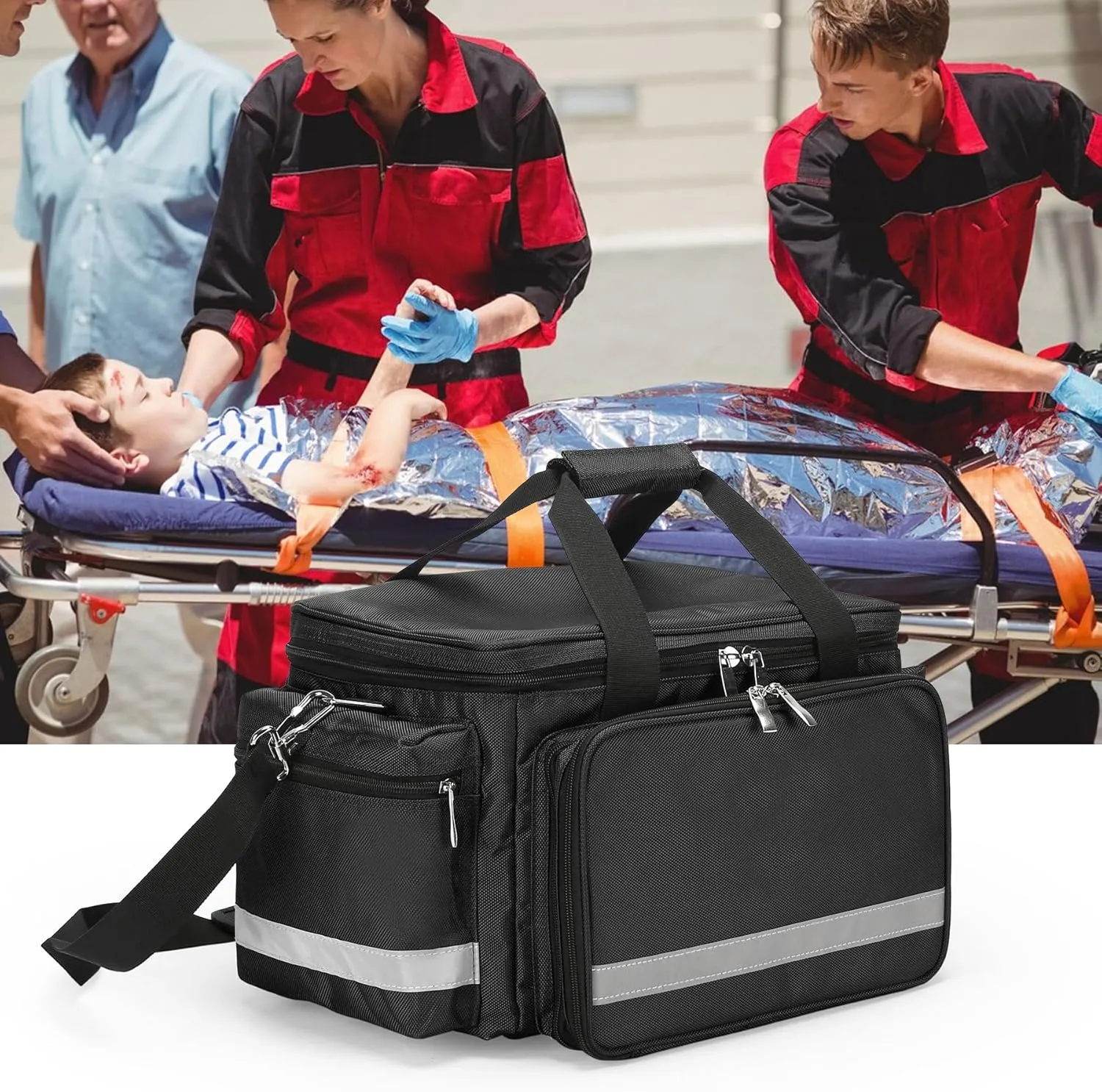Medical Bag Empty Emergency Bag First Responder Bag First Aid Bag Home Health Nurse Bag Empty First Aid Storage Bag with Detachable Divider Medical Supplies Bag Emergency Responder Trauma Bag