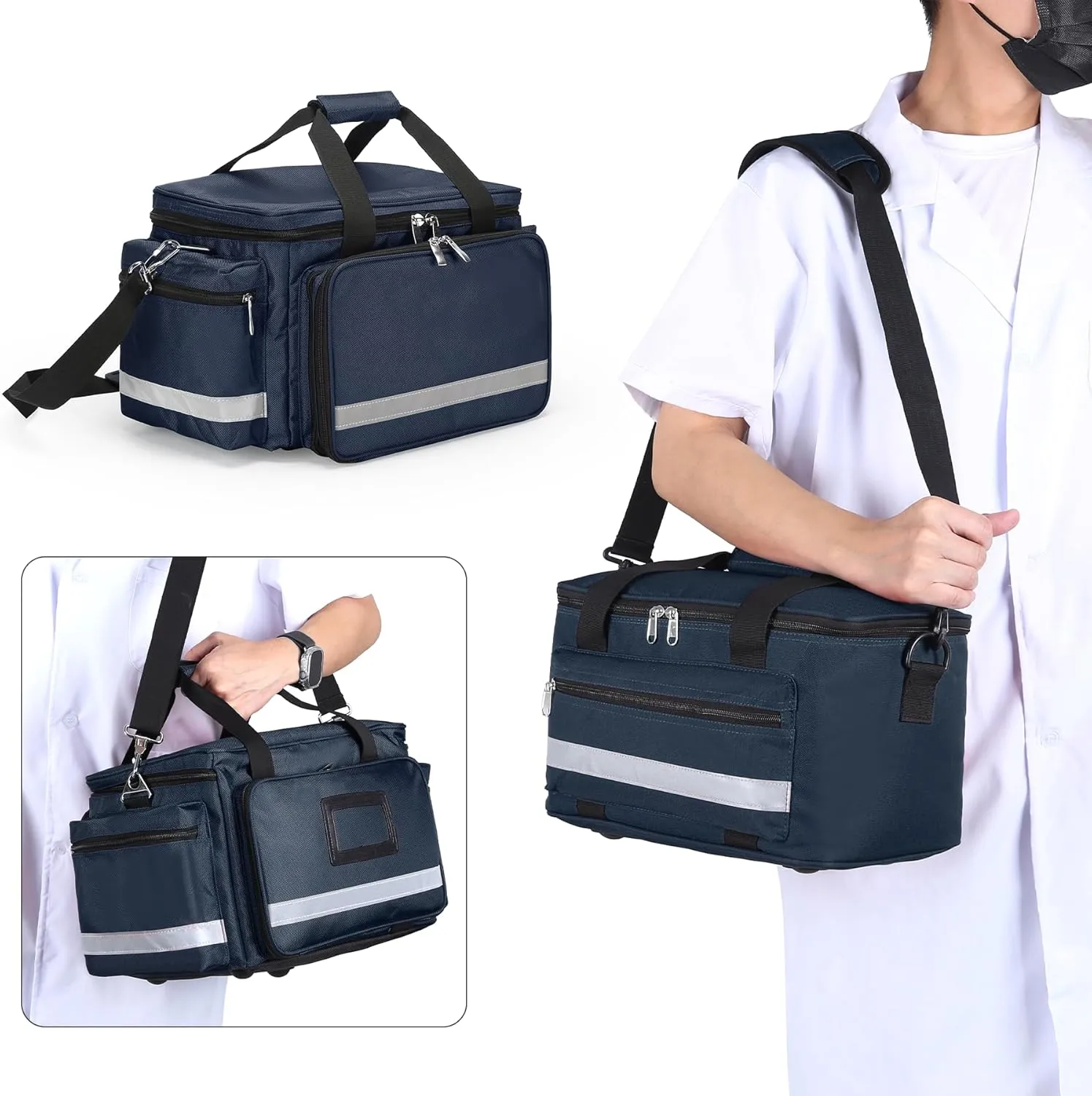 Medical Bag Empty First Aid Bag Home Health with Detachable Divider Medical Supplies Bag Emergency Responder Trauma Bag for Nursing Student,Therapist,Doctors