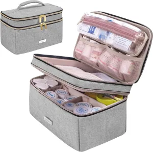 Medicine Storage Bag Pill Bottle Organizer with Portable Small Pouch Travel Medication Bottle Organizer for Emergency Home First Aid Box Kit (Gray)