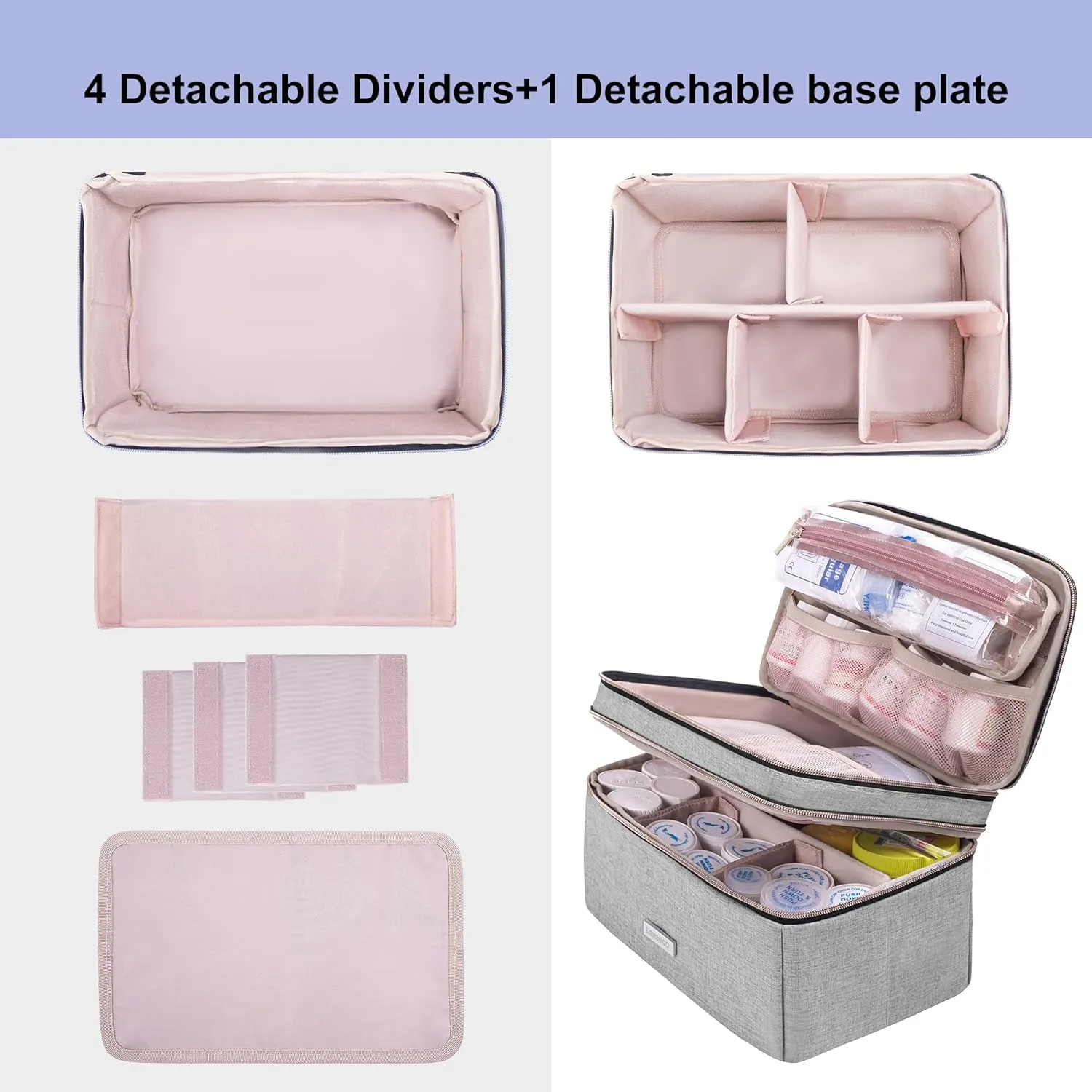 Medicine Storage Bag Pill Bottle Organizer with Portable Small Pouch Travel Medication Bottle Organizer for Emergency Home First Aid Box Kit (Gray)