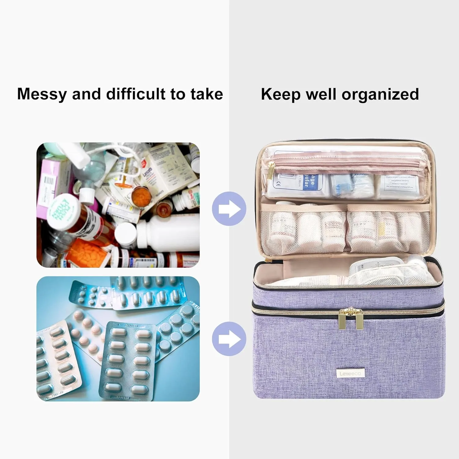 Medicine Storage Bag Pill Bottle Organizer with Portable Small Pouch Travel Medication Bottle Organizer for Emergency Home First Aid Box Kit (Purple)
