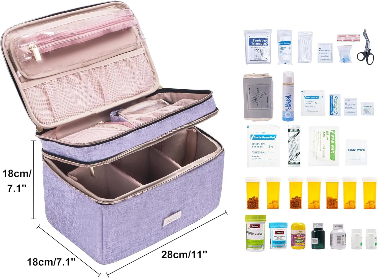 Medicine Storage Bag Pill Bottle Organizer with Portable Small Pouch Travel Medication Bottle Organizer for Emergency Home First Aid Box Kit (Purple)